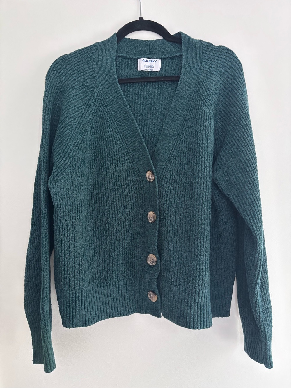 Old Navy Women's Forest Green Ribbed Button-Front Cardigan Sweater